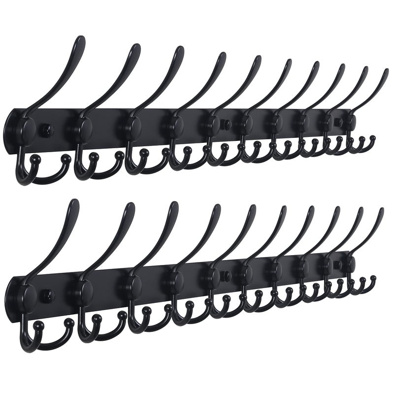 Dseap Coat Rack Wall Mount - 38â€ Long 10-Tri-Hooks Heavy Duty Coat Hanger Rail Wall Hooks for Hanging Coats Hats Clothing Clothes Purse Mudroom Entryway, Black, Pack of 2 - Image 1